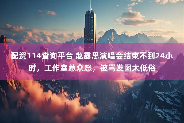 配资114查询平台 赵露思演唱会结束不到24小时，工作室惹众怒，被骂发图太低俗